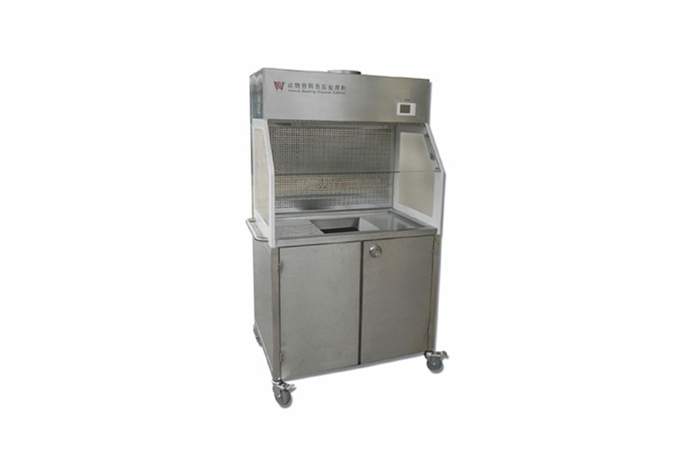 Animal litter negative pressure treatment cabinet--horizontal flow